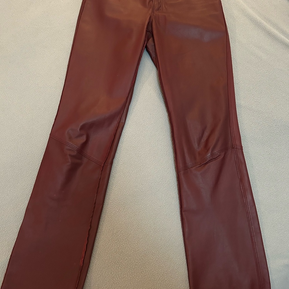 Guess Burgundy Leather Boot Cut Pants